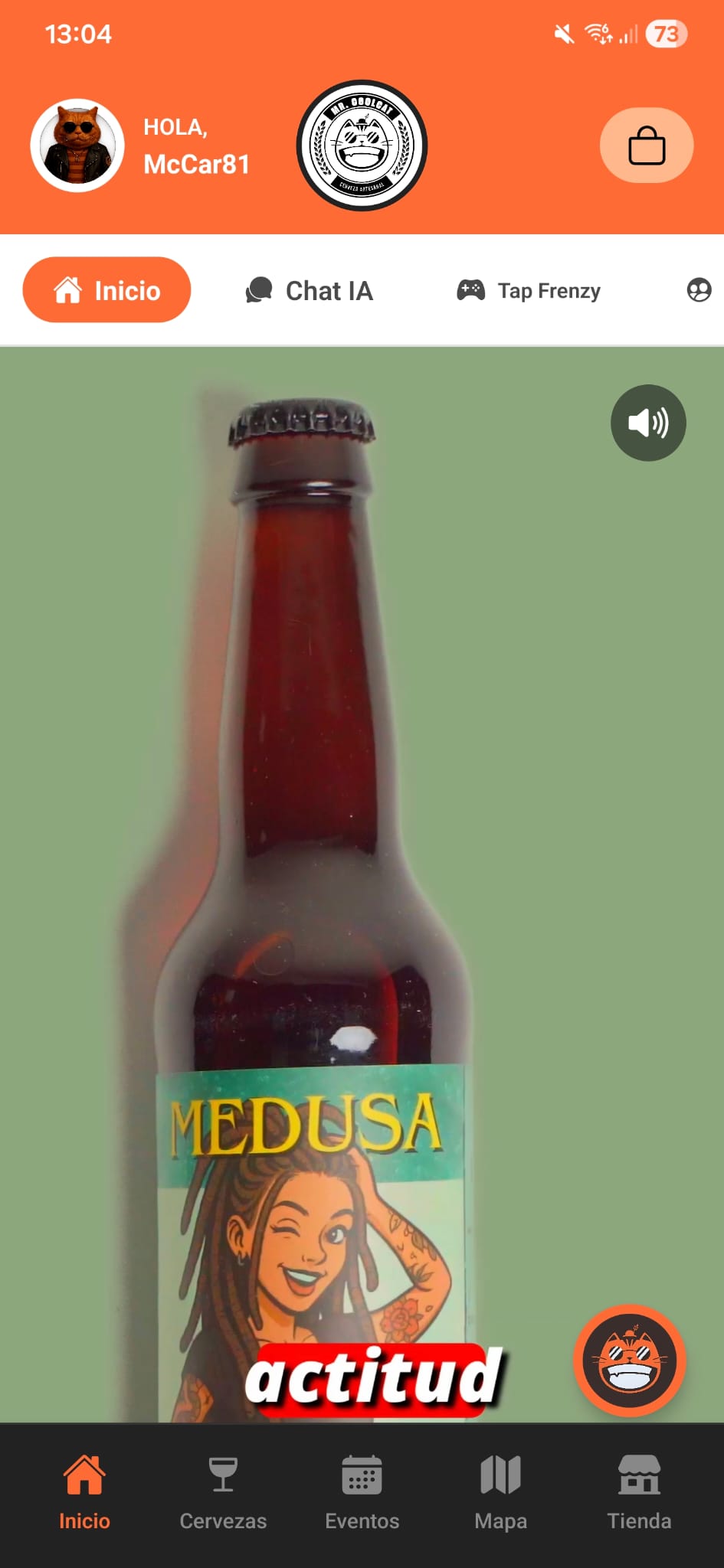 Pantalla principal App Mr. Cool Cat Craft Beer