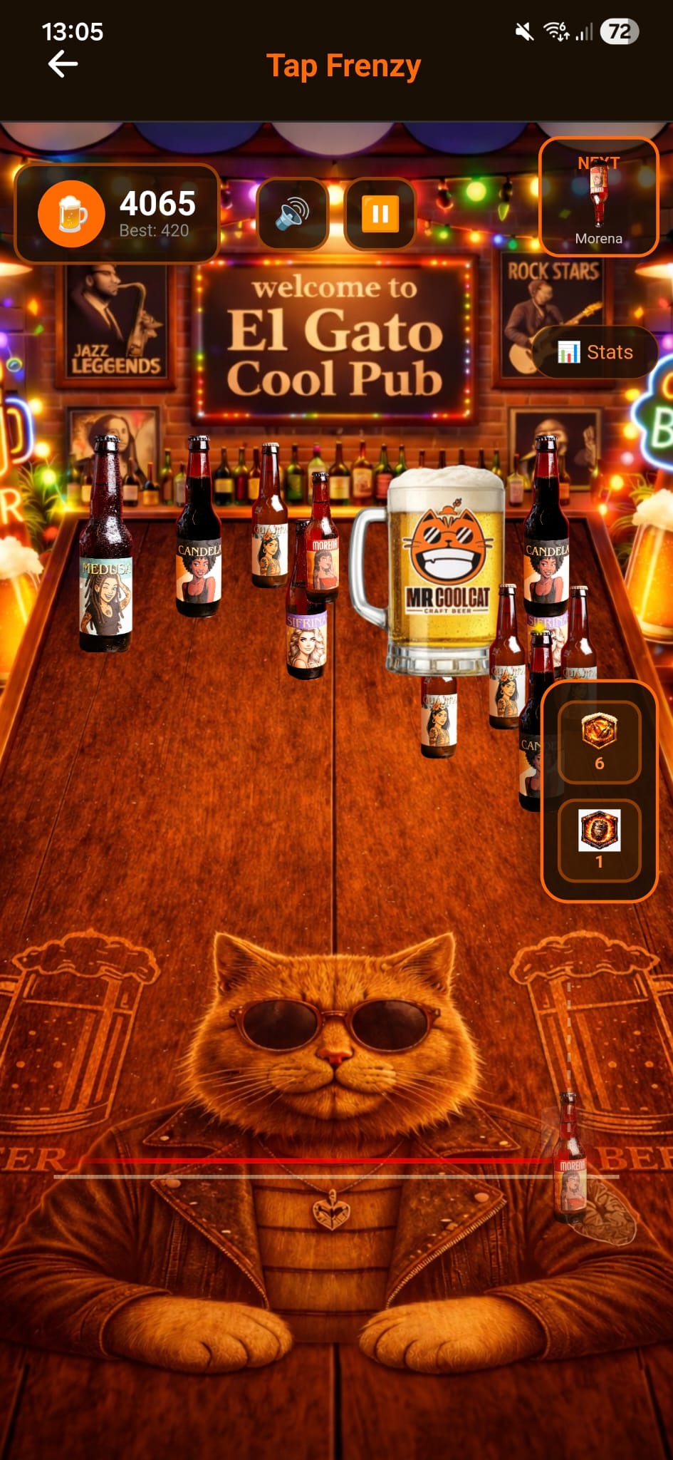Tap Frenzy videojuego Mr. Cool Cat Craft Beer app